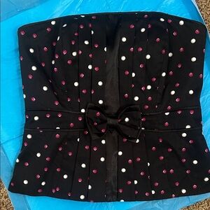 White House Black Market Black Polka Dot Strapless Top